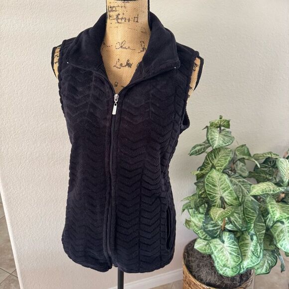 i.b. diffusion Black Fleece Zip-Up Vest Large Chevron Pattern - Picture 3 of 8